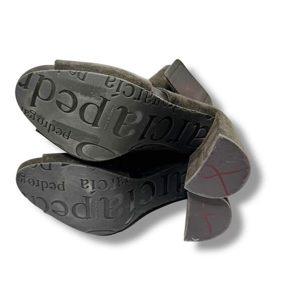 PEDRO GARCIA Suede Dark Olive Green Open Toe Sandals Shoes Heels EU 37.5 US 7.5 - Picture 7 of 10